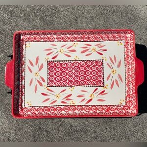 Old World Red 2.5 QT Rectangular Baker With Metal Stand